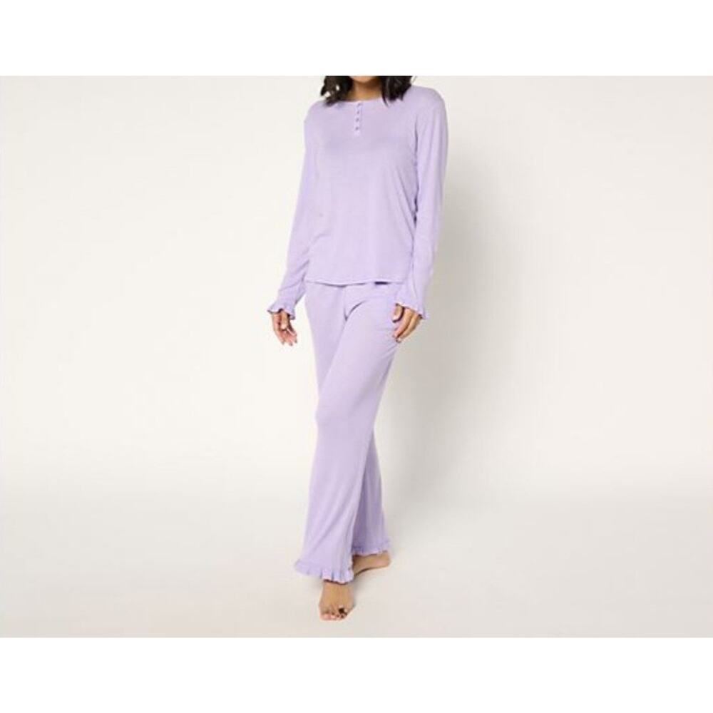 Muk Luks 1X Violet Pointelle Long Sleeve With Ruffles Lounge Set A677805 NWT
